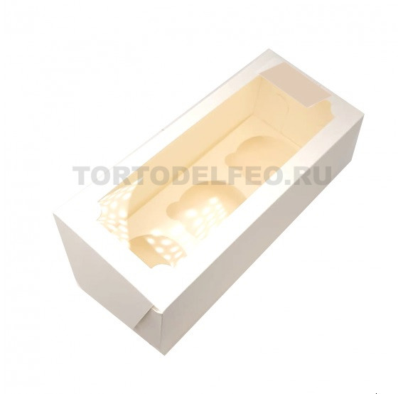 Коробка на 3 кекса с окном 25*10*10см